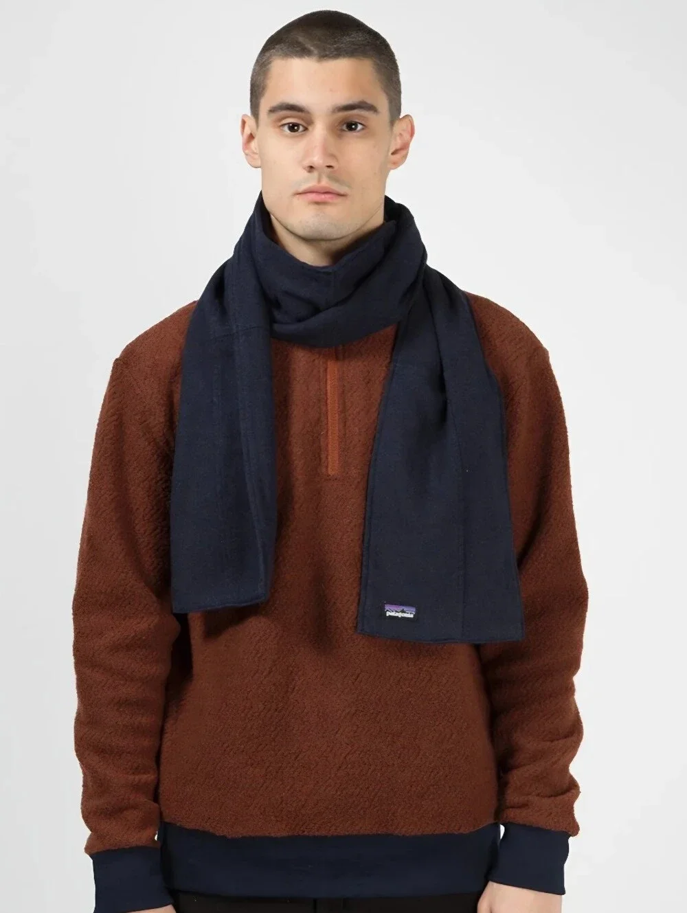 Patagonia Fjord Flannel Patchwork Scarf - Navy Blue 100% Organic Cotton One Size